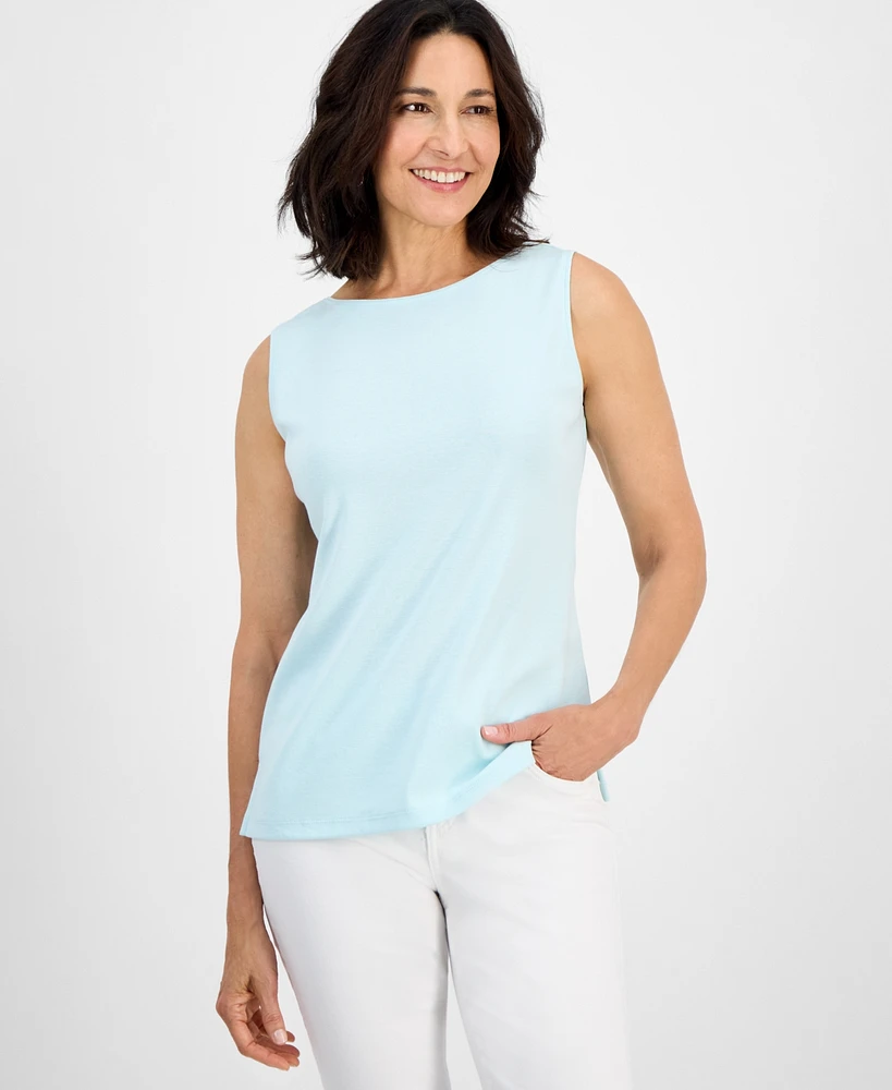 Style & Co Women's Cotton Boat-Neck Sleeveless Top, Created for Macy's