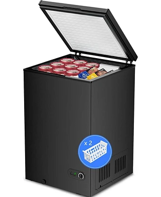 Zafro 3.5 Cubic Feet Chest Freezer with 2 Removable Baskets Free Standing Top Open Door Compact Freezer with Adjustable Temperature for Home/Kitchen/O