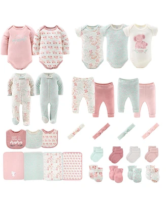 The Peanutshell Baby Girls Layette Gift Set Floral Elephant, 30 Piece