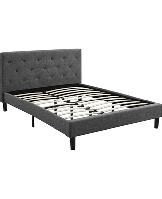 Polyester Blend Upholstered Bed Frame With Sturdy Wood Design For Bedroom