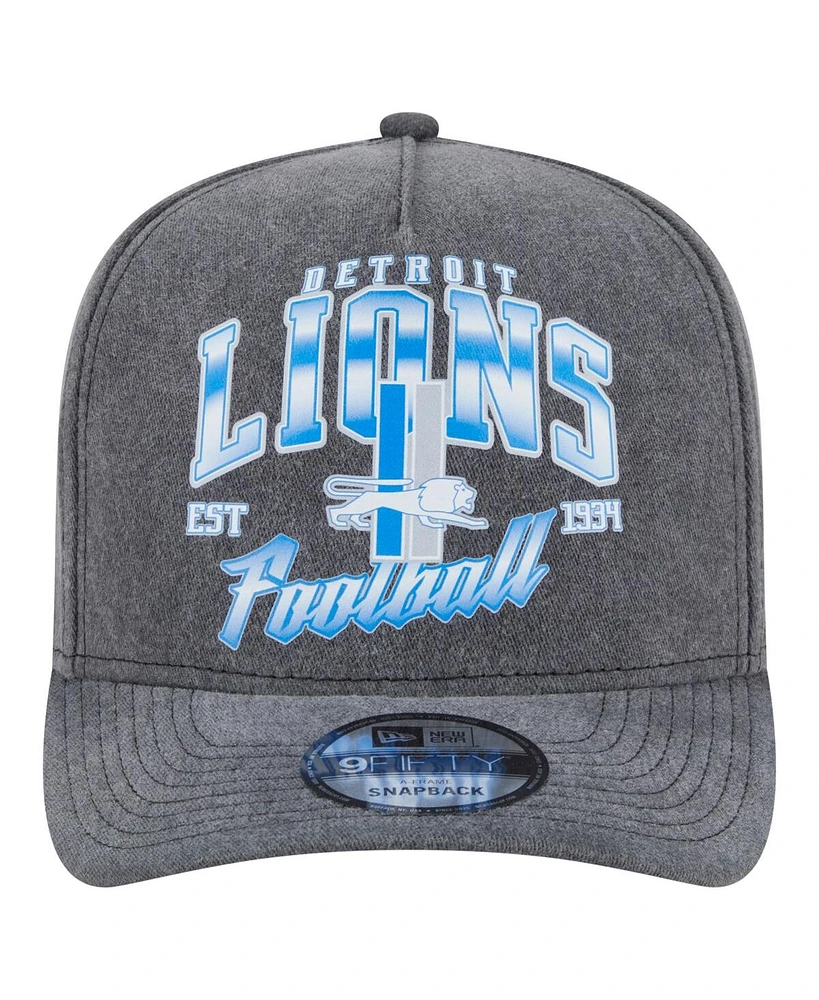 New Era Men's Black Detroit Lions Throwback Washed A-Frame 9FIFTY Snapback Hat