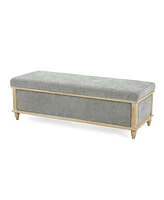 Elegant Upholstered Storage Ottoman Bench with Weathered Wood Frame and Lift-Top for Bedroom or Living Room Seating and Organization-The Pop Home