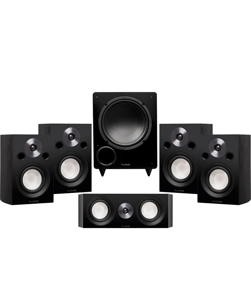Fluance Reference Compact Surround Sound Home Theater 5.1 Channel Speaker System including 2-Way Bookshelf, Center Channel, Rear Speakers and