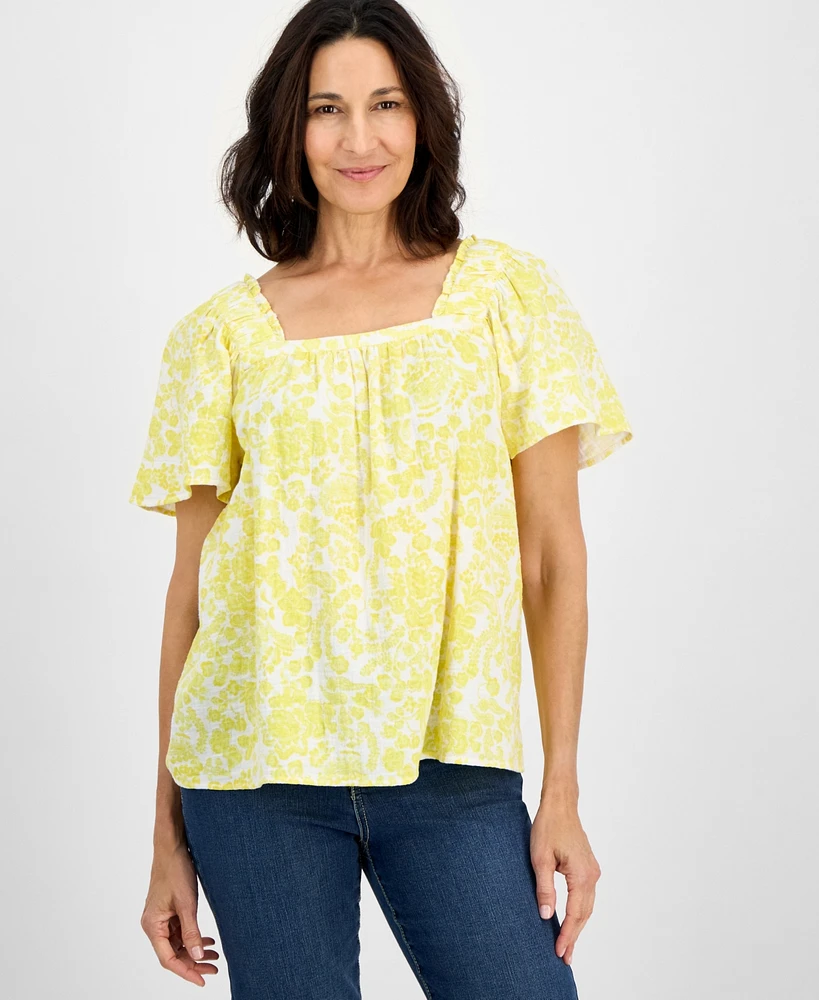 Style & Co Petite Square-Neck Cotton Top, Exclusively at Macy's