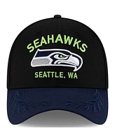 New Era Men's Black/College Navy Seattle Seahawks 2025 Nfl Draft 39THIRTY Flex Hat