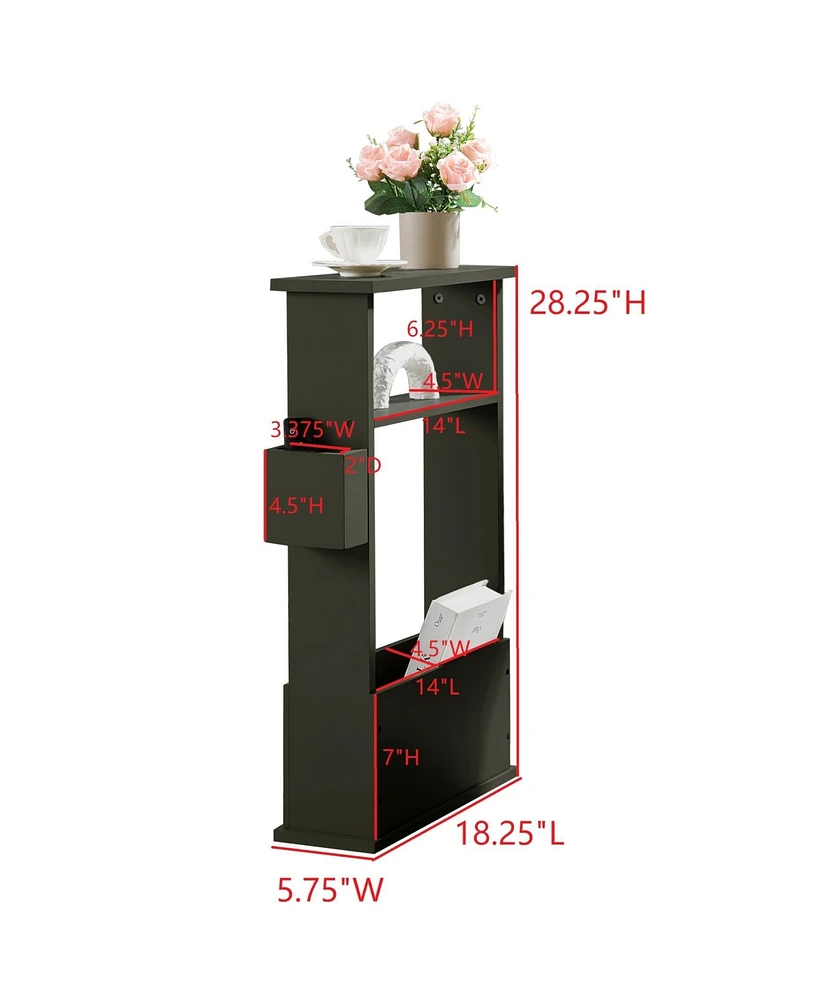Kings Brand Furniture Zeke Narrow Side Table with Storage Shelf - Modern Sofa End Table, Small Nightstand Magazine Rack