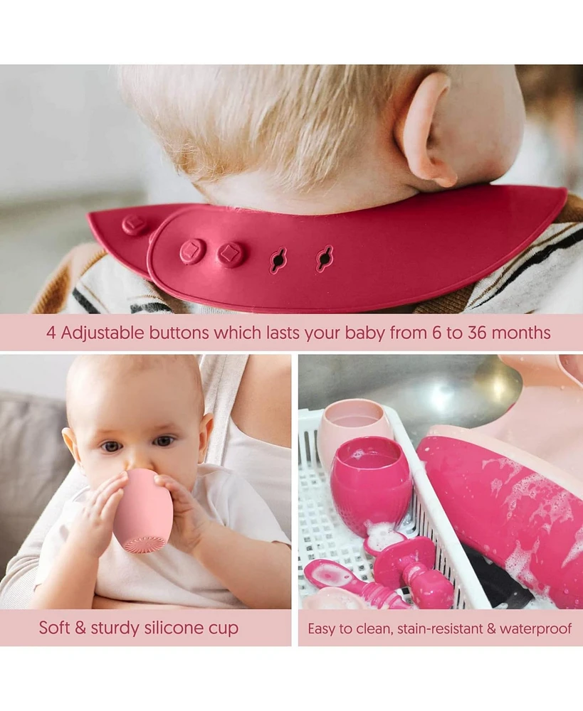 Sperric Toddler Silicone Feeding Set Led Weaning Utensils, Silicone Bibs Feeding Cups Smooth Waterproof Material For Practical Eating