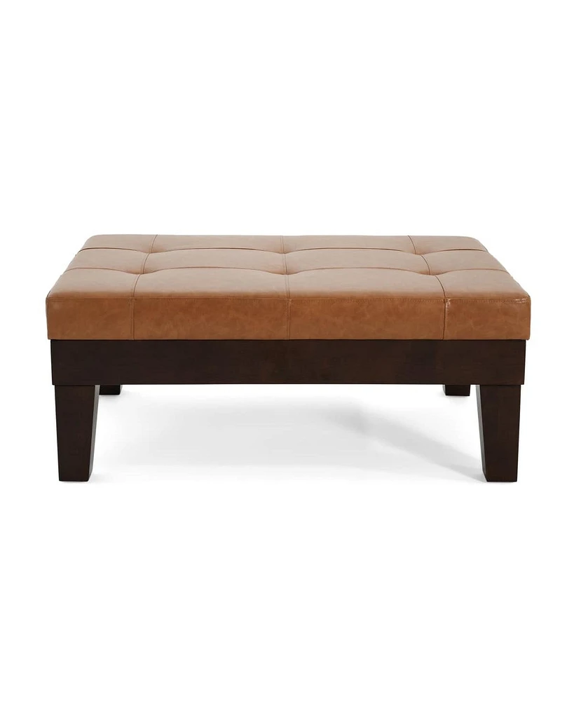 Upholstered Ottoman with Drawer and Tapered Legs Modern Rectangular Storage Bench for Living Room or Bedroom Coffee Table Alternative-The Pop Home
