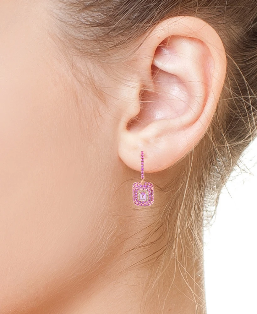 Effy Pink Sapphire (3-1/20 ct. t.w.) & Diamond (1/10 ct. t.w.) Octagon Halo 18" Dangle Hoop Earrings in 14k Rose Gold