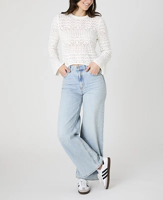 French Connection Women's Cropped Crotchet-Bobble Long Sleeve Sweater