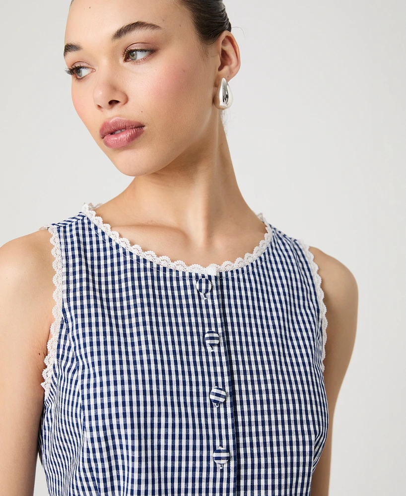French Connection Women's Gingham Lace-Trim Sleeveless Vest