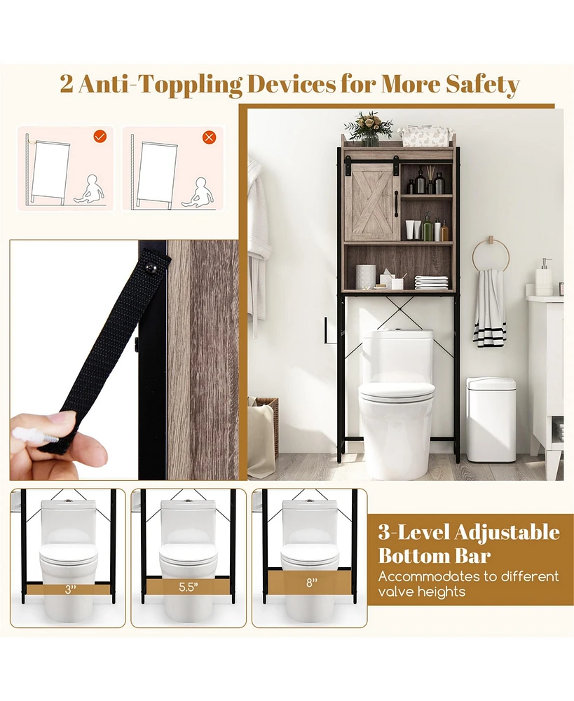 Gymax Over The Toilet Storage Cabinet Rack Bathroom w/ Slipping Barn Door Grey