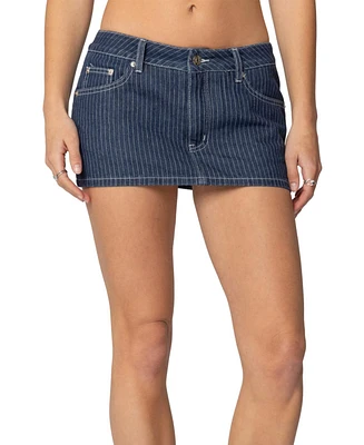 Edikted Women's Neria Pinstripe Denim Micro Skort