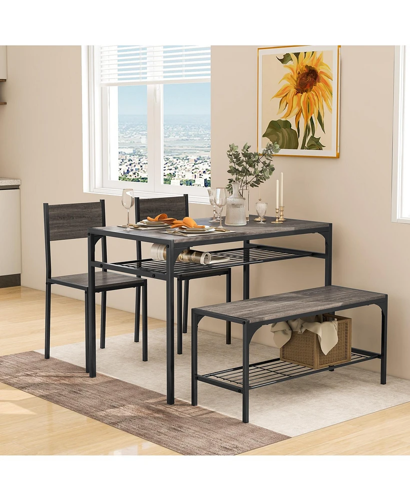 Industrial Style Rectangular Kitchen Table with Bench and Chairs
