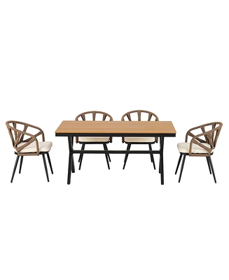 Mondawe Contemporary Outdoor Set with Pe Rattan Chairs and Plastic Wood Table