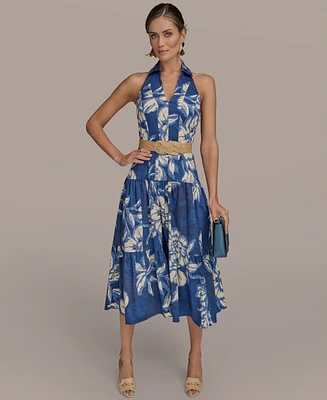 Donna Karan New York Women's Halter Belted Floral Print Midi Dress