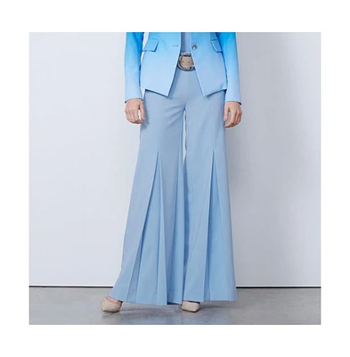 Carlisle Women's Blue Stretch Pleat-Front Pants Bazaar