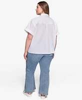 Karl Lagerfeld Paris Plus Cotton Embroidered Camp Shirt