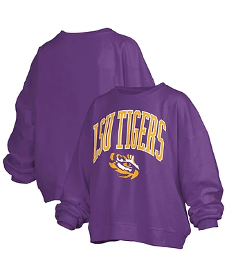 Pressbox Women's Purple Lsu Tigers Janise Arch Over Logo Waist Length Oversized Pullover Sweatshirt