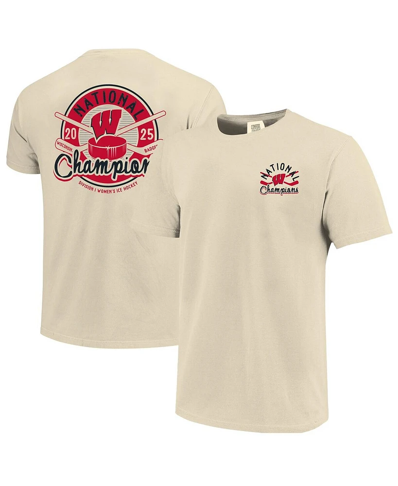 Image One Men's Cream Wisconsin Badgers 2025 Ncaa Frozen Four Women's Ice Hockey Tournament Champions Comfort Colors T-Shirt
