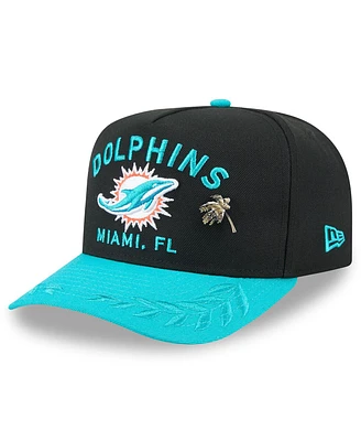 New Era Men's Black/Aqua Miami Dolphins 2025 Nfl Draft On Stage A-Frame 59FIFTY Fitted Hat