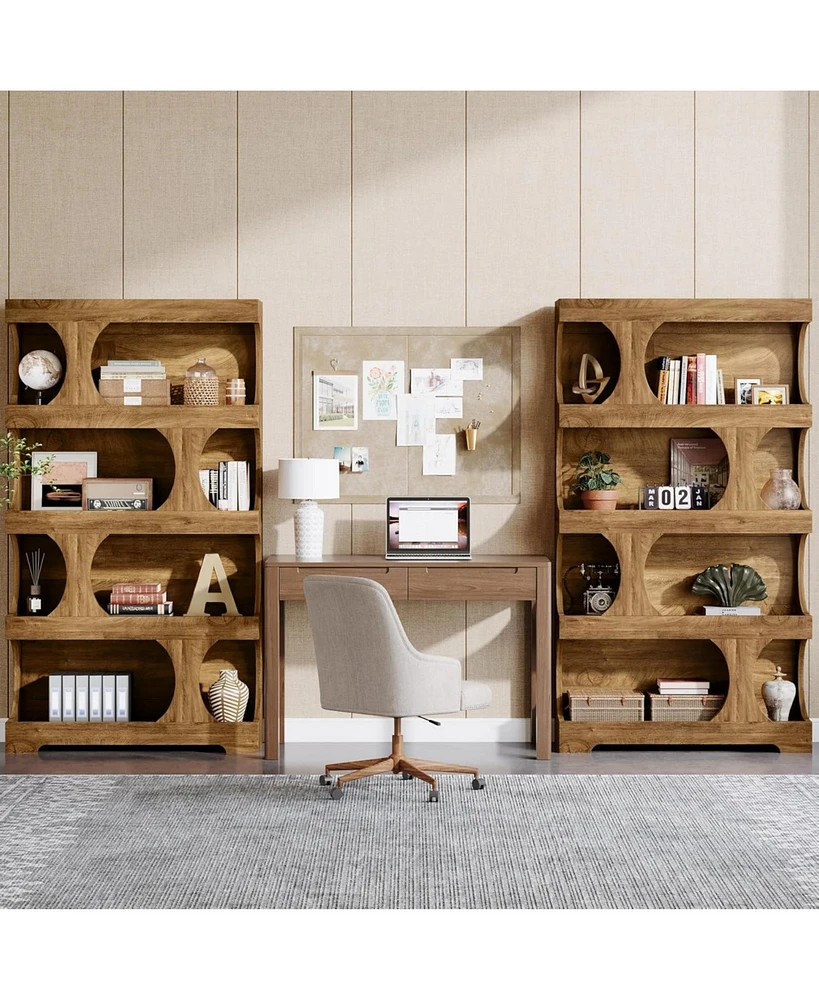 Tribesigns 71" Tall Bookcase Set of 2, 4-Tier S-Shaped Bookshelf, Wood Decorative Storage Shelving, Modern Freestanding Display Shelves, Large Library