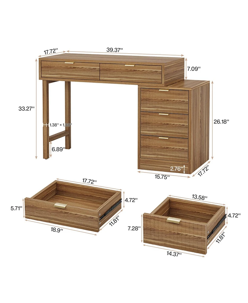 Tribesigns Modern Vanity Desk with Storage,Makeup Vanity Desk with 5 Drawers,(Without Mirror), Walnut Brown