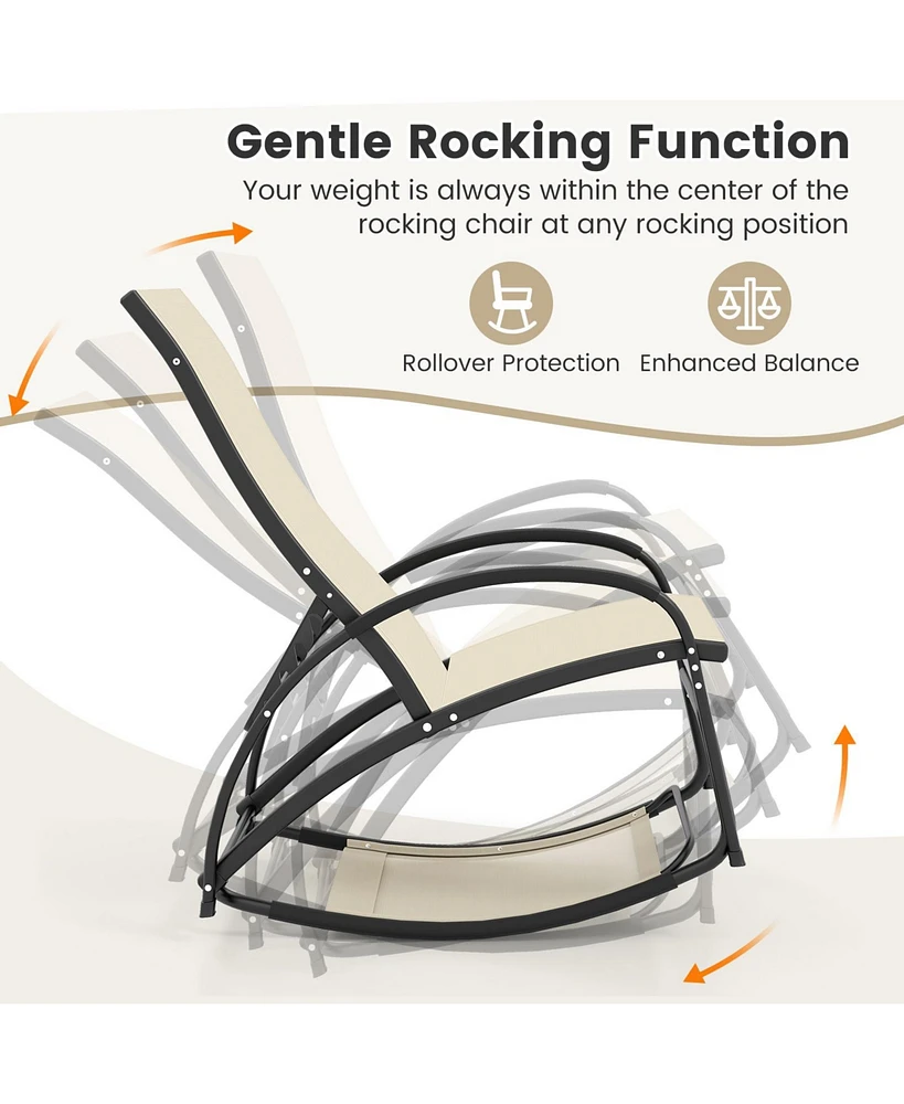 2-in-1 Outdoor Rocking Chair with 4-Position Adjustable Backrest for Patio Porch Poolside