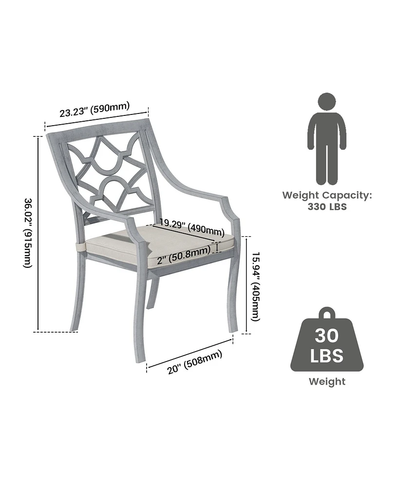 2 Piece Cast Aluminum Outdoor Dining Patio Chairs;Beige Cushion