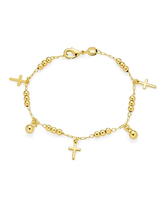 Bling Jewelry Christian Religious Beads Charm Cross Bracelet Gold Plated Brass 7.5 Inch