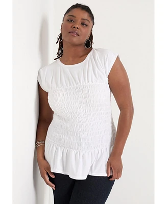 June + Vie Women's Smocked Peplum Top