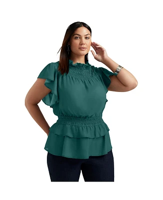 June + Vie Women's Mockneck Ruffle Blouse