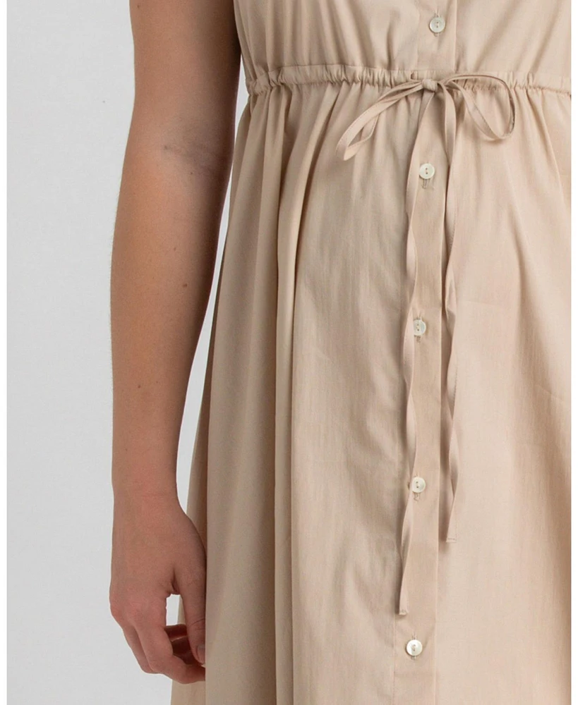 Pietro Brunelli Maternity Poplin Nursing Friendly Button-Front Drawstring Viola Shirt Dress