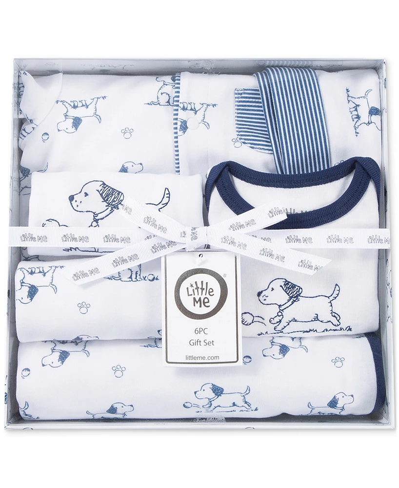 Little Me Baby Boys Cotton Puppy Toile Gift Box, 6 Piece Set