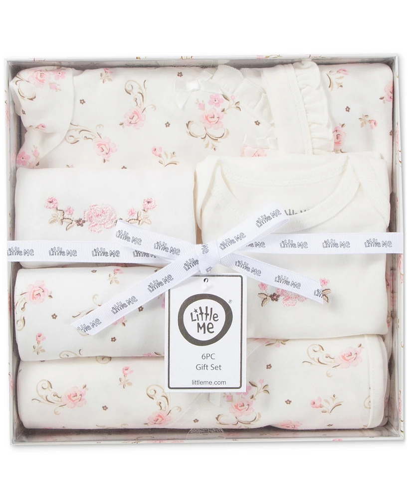 Little Me Baby Girls Cotton Vintage Rose Gift Box, 6 Piece Set