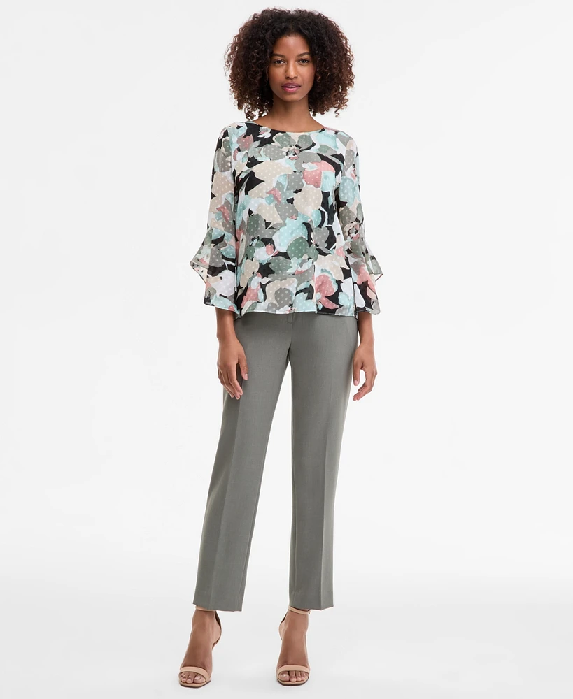 Kasper Women's Printed Ruffle-Sleeve Blouse, Regular & Petite