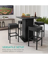 Best Choice Products 5-Piece Patio Wicker Bar Set w/ Built-In Bottle Opener, Hidden Storage Shelf