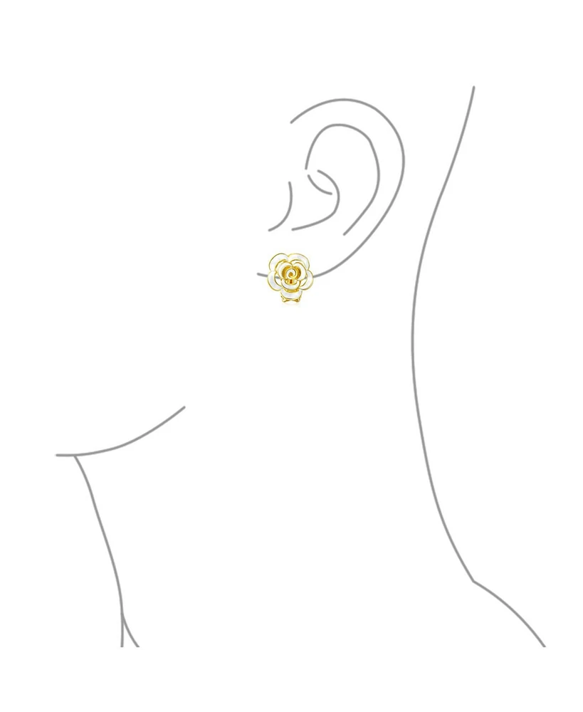 Bling Jewelry Set of 2 Enamel 3D White Blue Rose Flower Clip-On Earrings Gold Silver Plated
