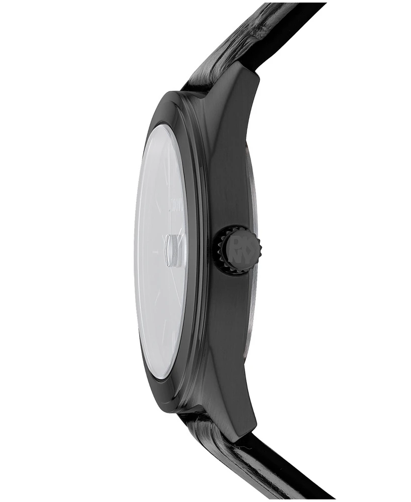 Dkny Men's Modernist Classics Black Leather Strap Watch, 40mm