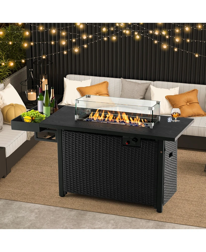 Outdoor Wicker Gas Fire Pit Propane Fire Table with Cover