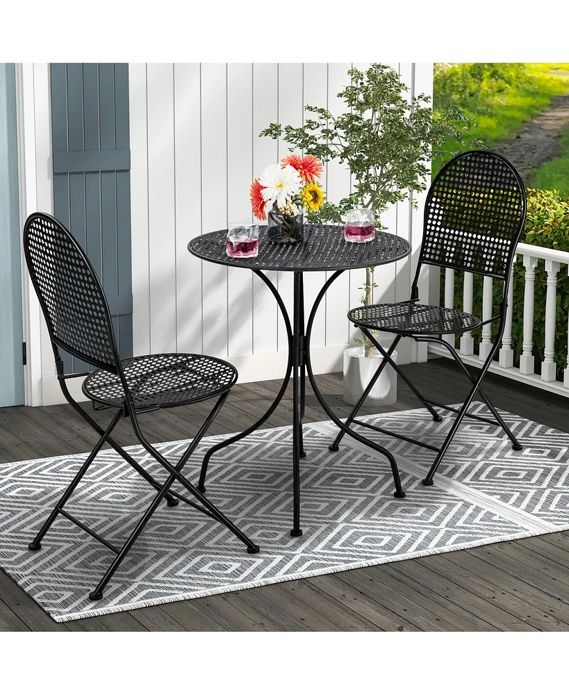 Gymax 3 Pcs Patio Bistro Set All-weather Metal Table & Chair Set for 2 Person Modern Furniture Set