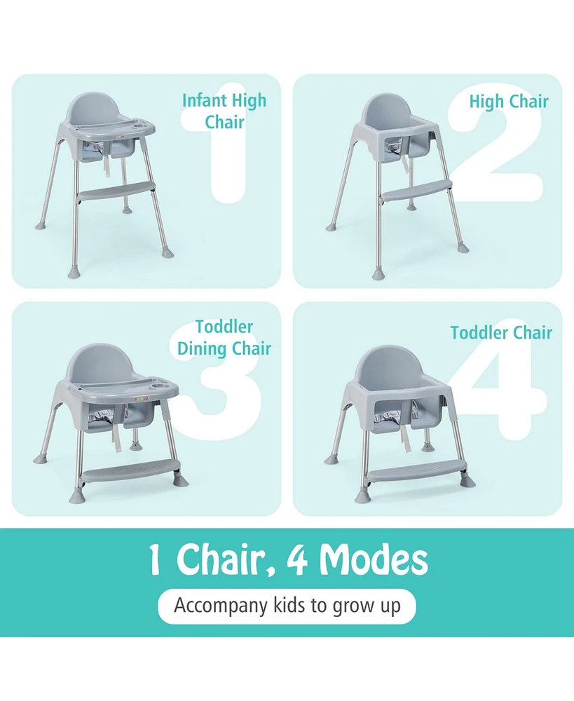 Costway Toddler 4-in-1 Convertible High Chair Feeding with Removable Double Tray& Footrest