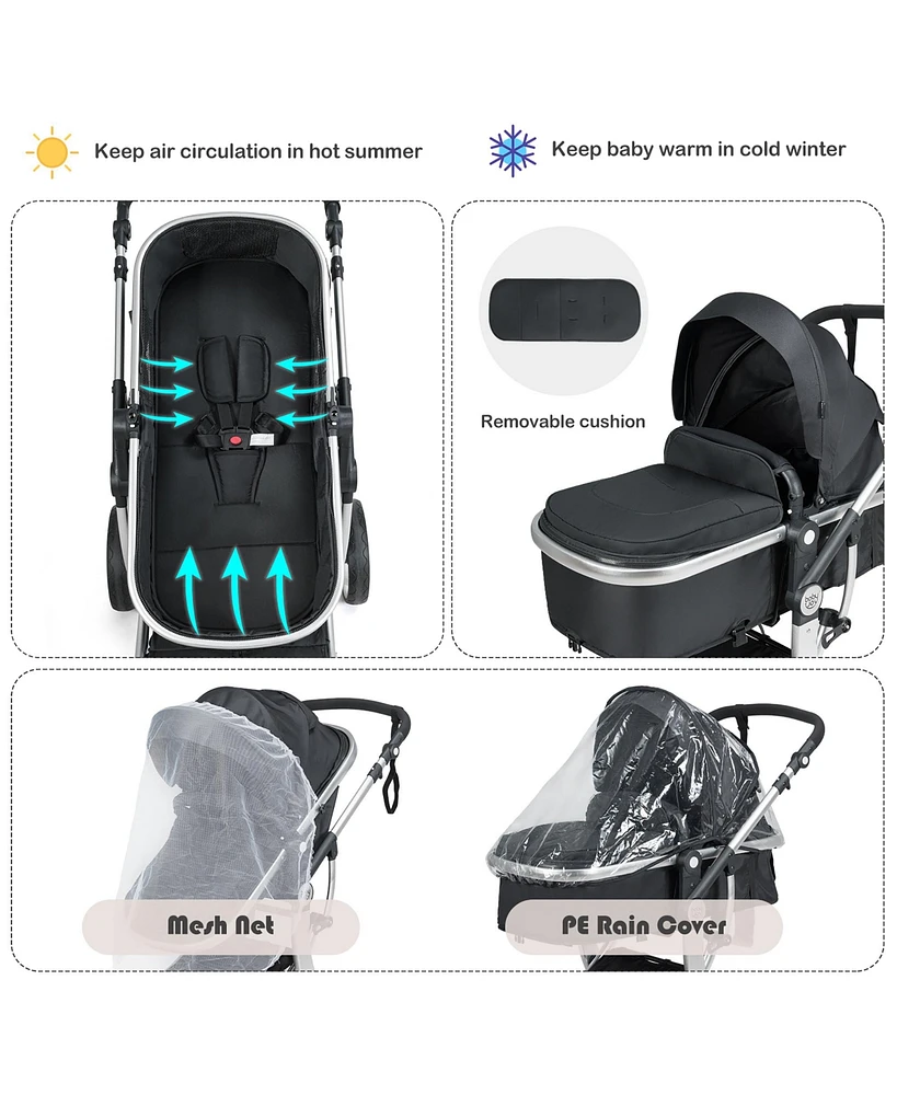 Costway Baby Folding Aluminum Bassinet Reversible Stroller