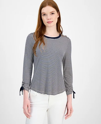 Tommy Hilfiger Women's Striped Ruched-Sleeve Top