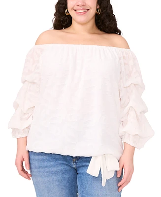 Vince Camuto Plus Textured Off-The-Shoulder Bubble 3/4-Sleeve Tie-Front Blouse