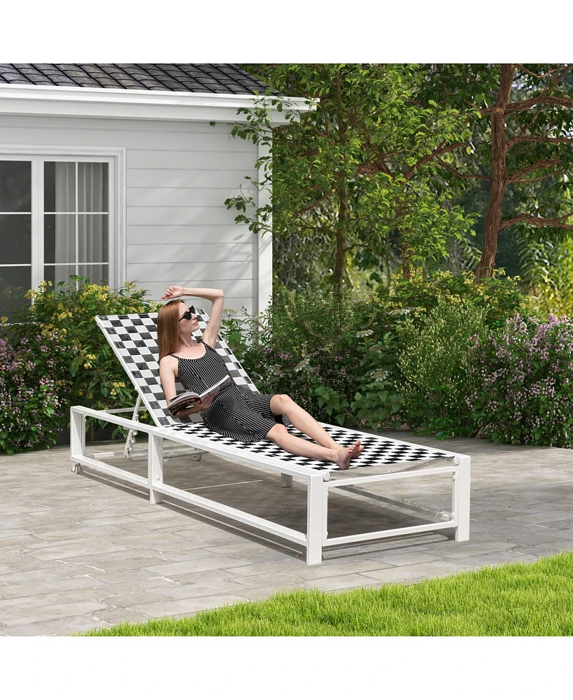 Outdoor Adjustable Patio Chaise Lounge Chair with Wheels and Sturdy Metal Frame