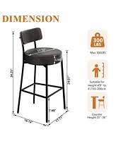 Dyhome 24 inches Bar Stools Set of 2, Counter Height Bar Stools with Leather Pad Wood Back, Leather Upholstered Barstools for Kitchen Island, Cafe