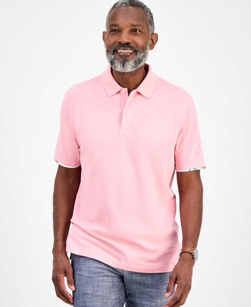 Club Room Men's Short Sleeve Printed-Trim Woven Performance Polo Shirt, Exclusively at Macy's