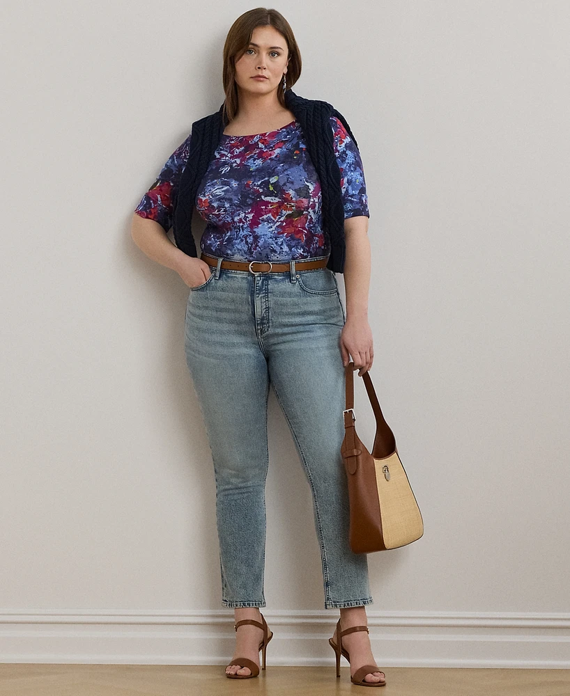 Lauren Ralph Plus Print Stretch Cotton Boatneck Tee