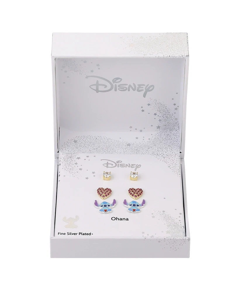 Disney Cubic Zirconia Lilo and Stitch Heart Earring Set
